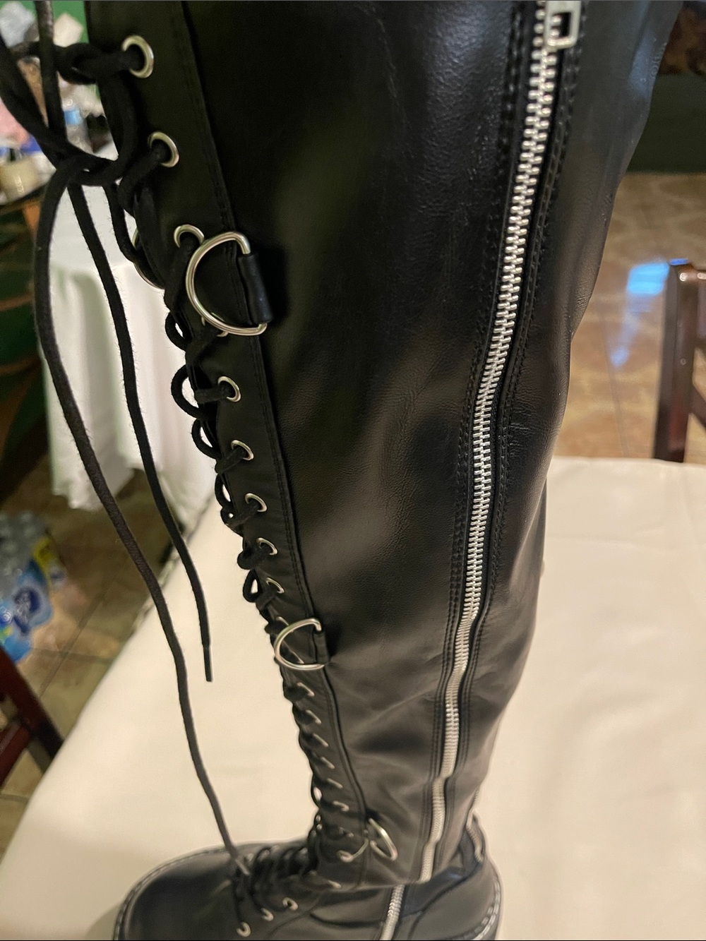 Demonia Black Over-the-Knee Lace-Up Boots with Side Zipper
